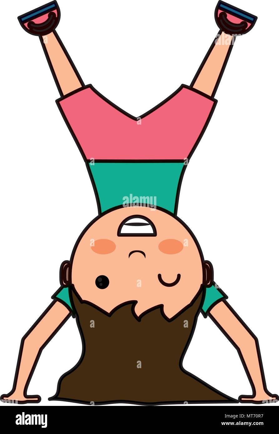 cartoon girl standing upside down over white background, colorful ...