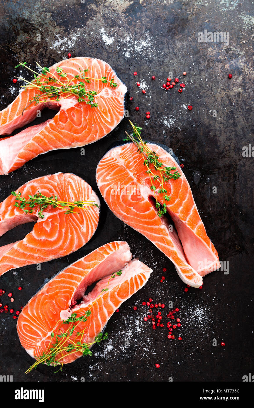 Salmon. Fresh salmon fish. Raw salmon fish steaks Stock Photo - Alamy