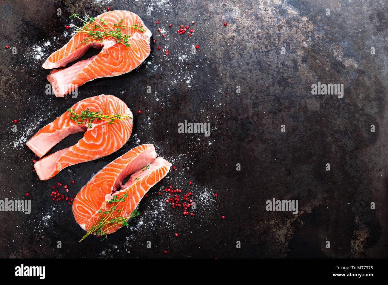 Salmon. Fresh salmon fish. Raw salmon fish steaks Stock Photo - Alamy