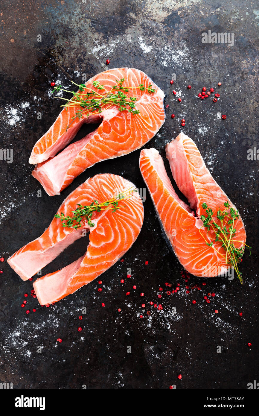 Salmon. Fresh salmon fish. Raw salmon fish steaks Stock Photo - Alamy