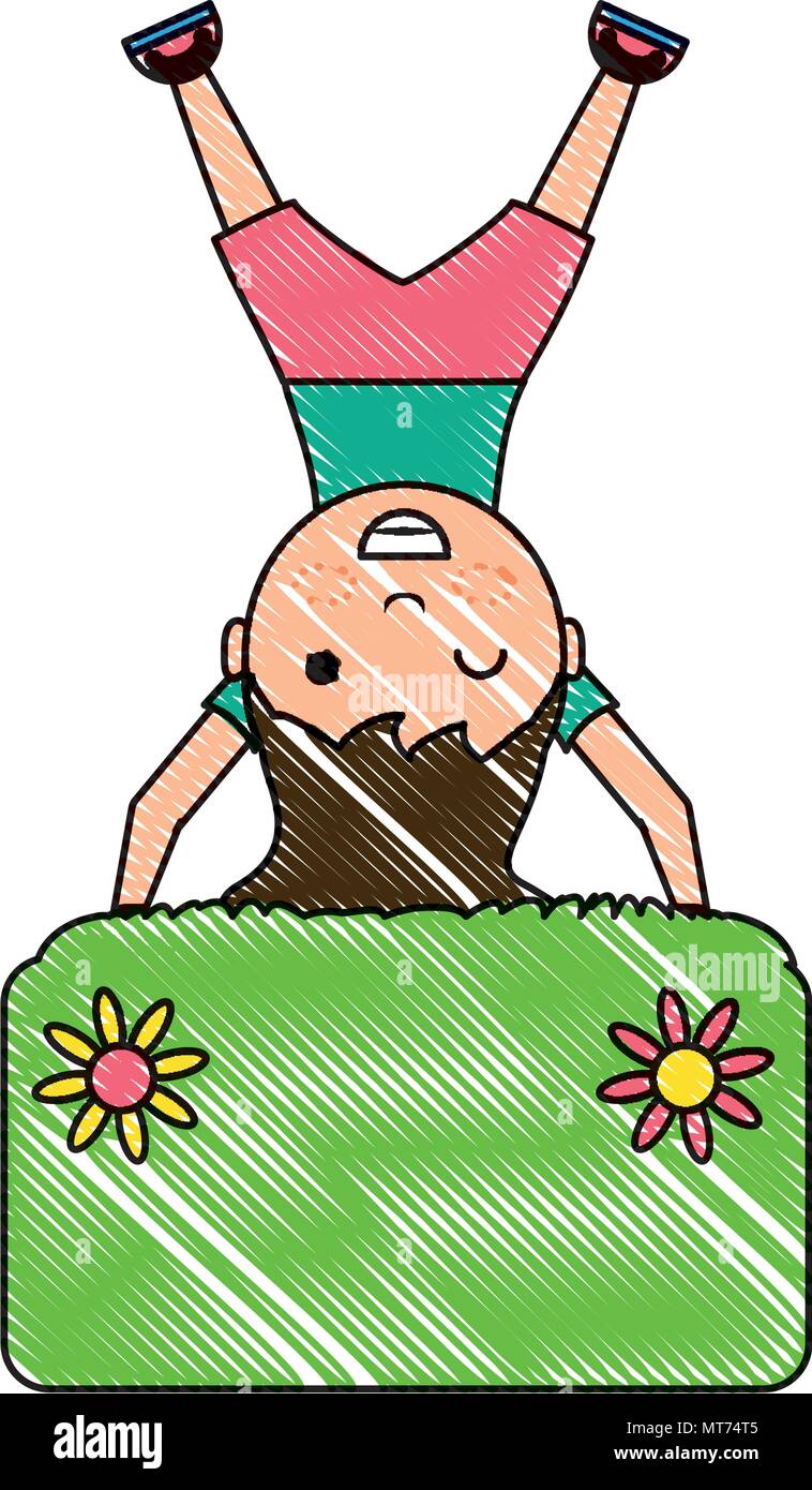cartoon girl upside down with decorative banner over white background ...