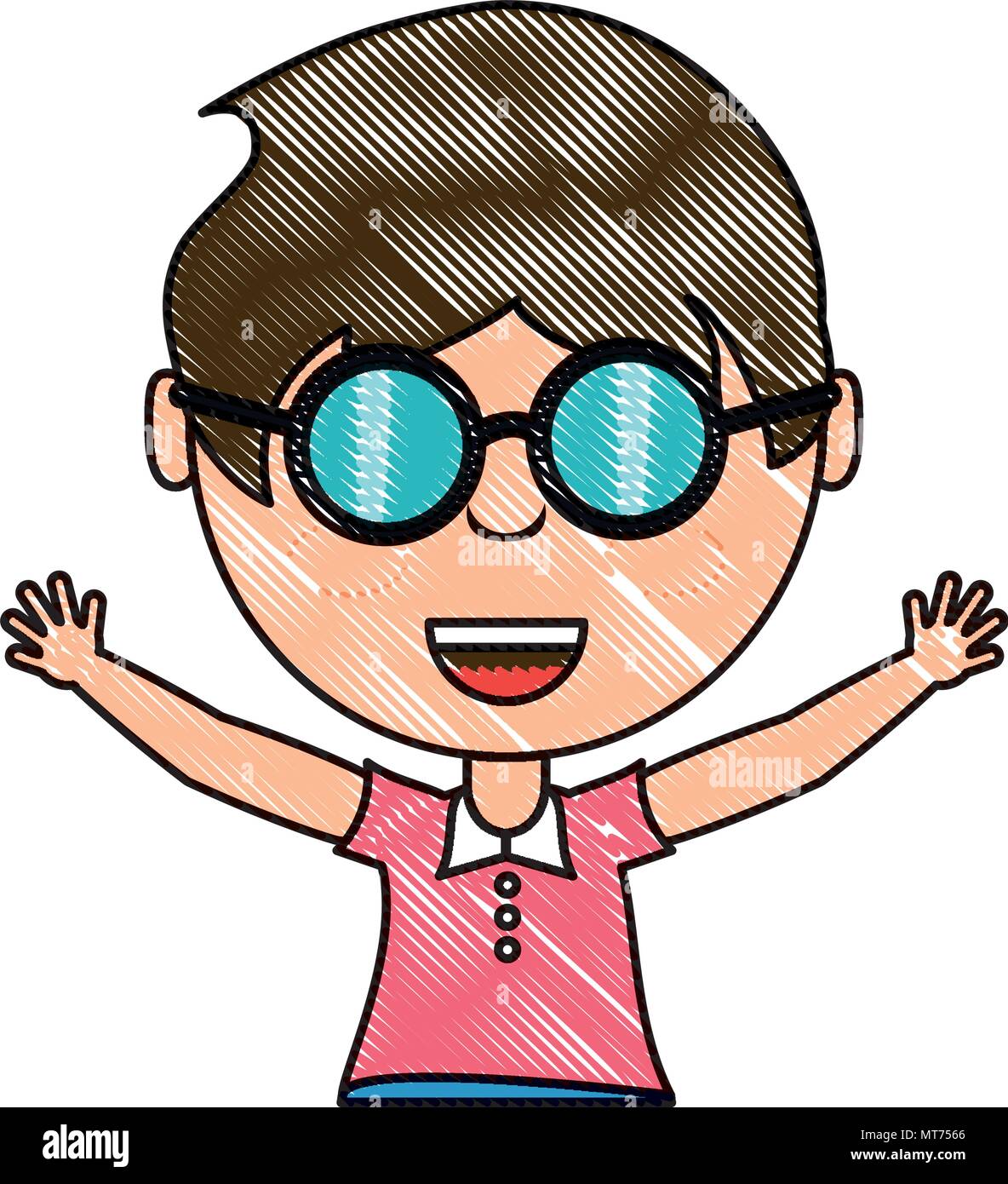 cartoon girl with glasses over white background, colorful design