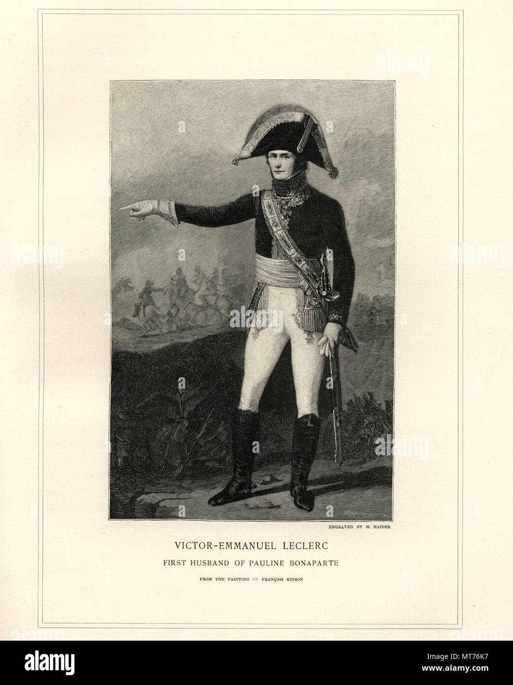 Vintage engraving of Charles Victoire Emmanuel Leclerc (17 March 1772, Pontoise to 2 November 1802) was a French Army general who served under Napoleo Stock Photo