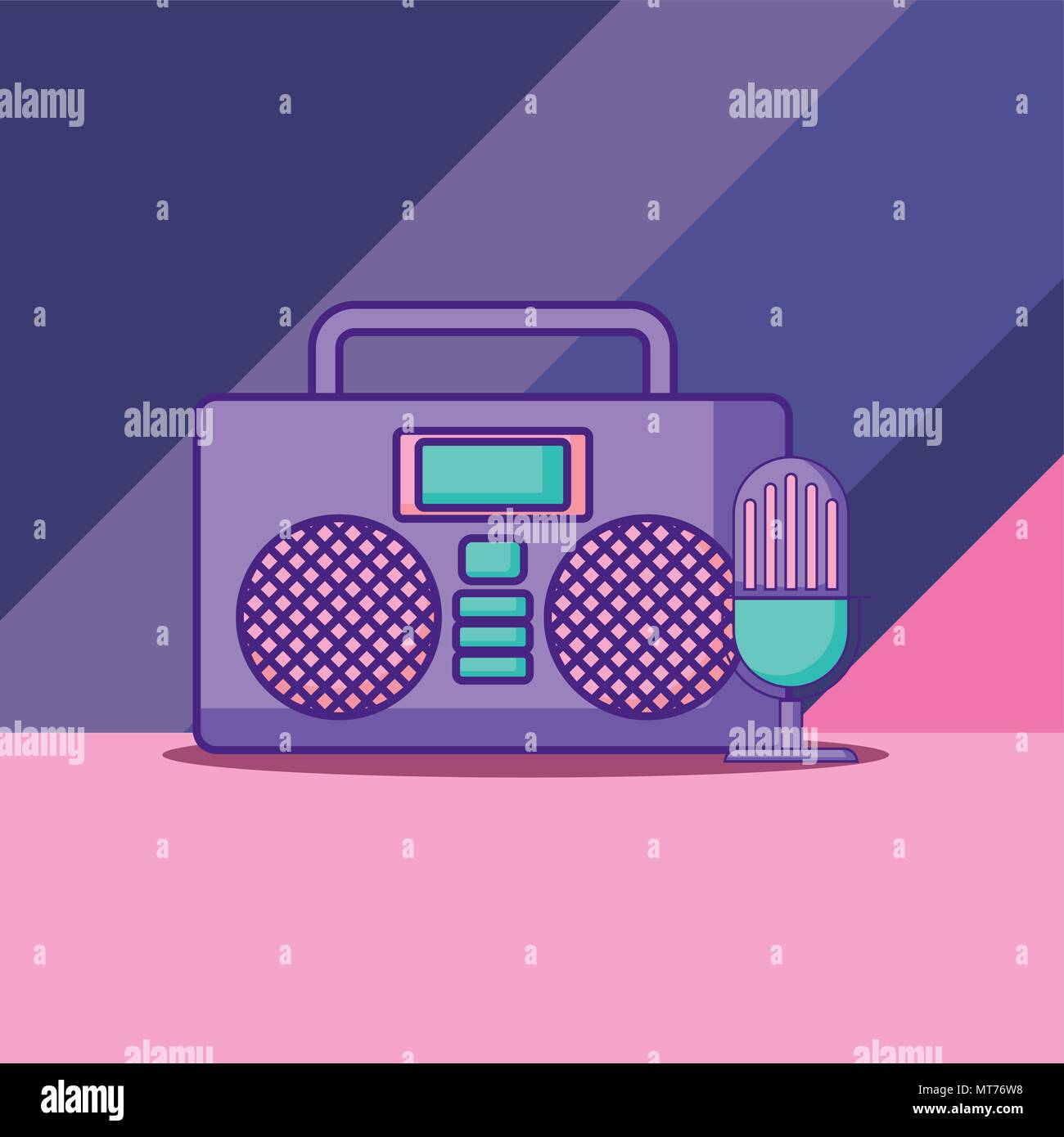 boombox stereo and microphone over colorful design. vector illustration Stock Vector