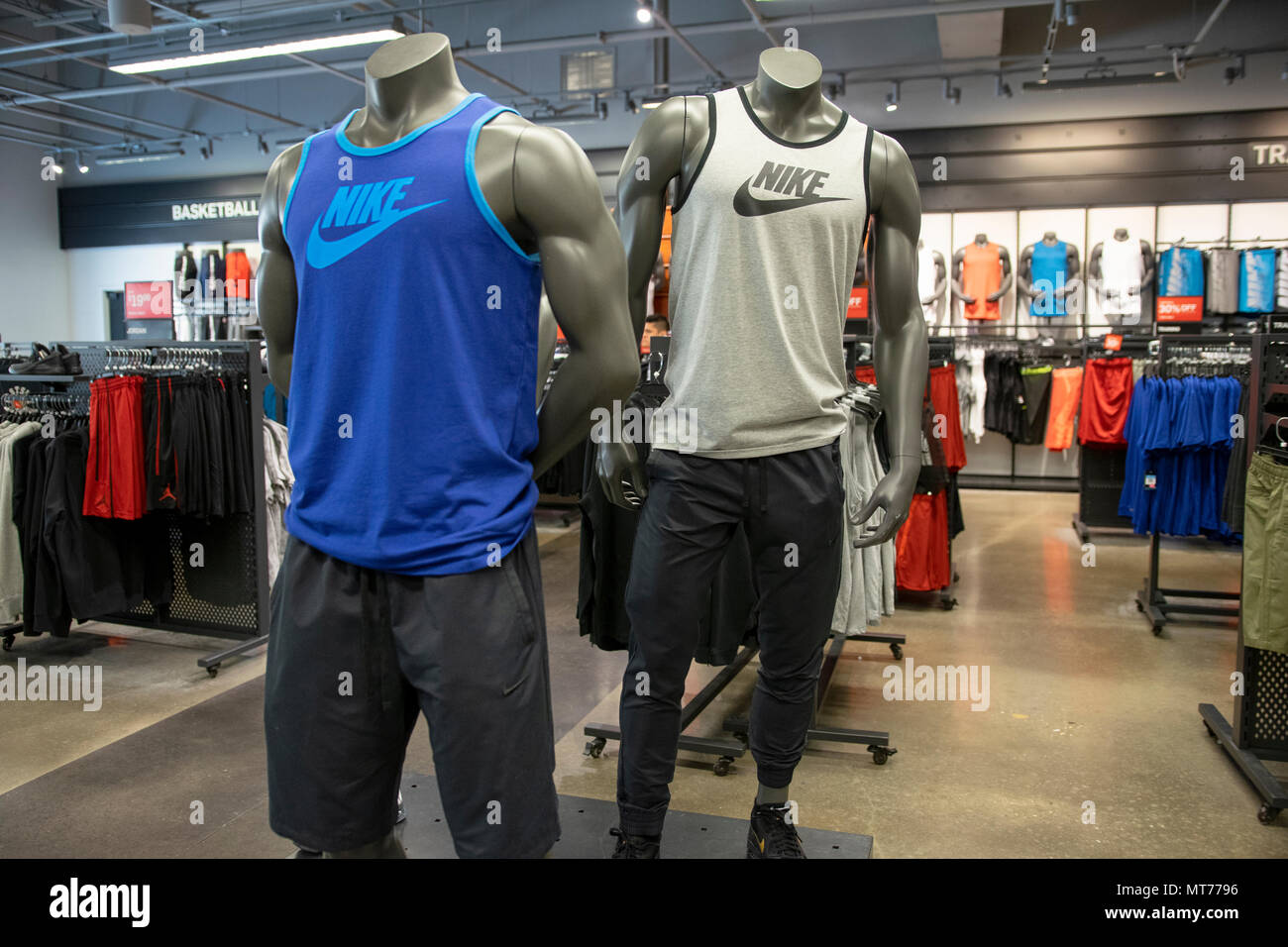 Mannequins in the men's department of Niketown at the Tanger outlet mall in Deer Park Long Island, New York. Stock Photo