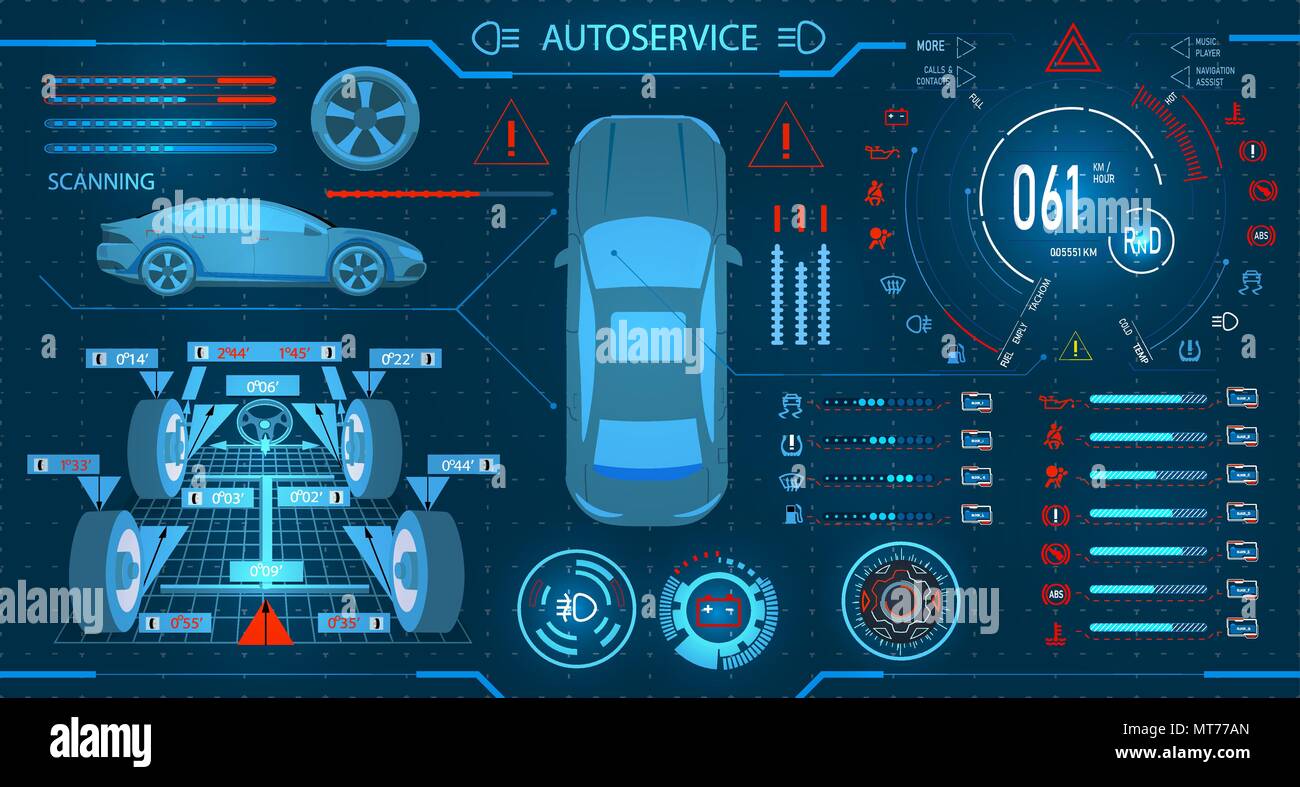 Car service. Scanning. Diagnostic alignment of the wheels. Car digital