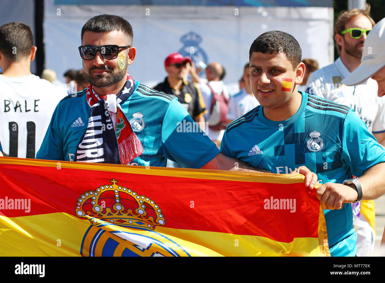 KYIV, UKRAINE - MAY 26, 2018: Real Madrid football fans taking photo at the day of UEFA Champions League Final match Real Madrid vs Liverpool Stock Photo