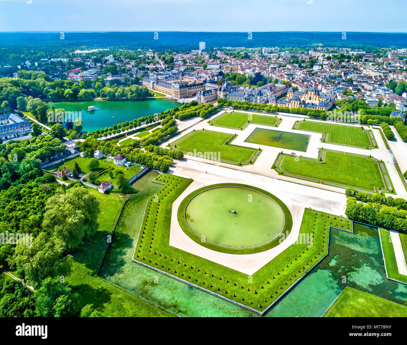 Aerial View Of Chateau De Fontainebleau With Its Gardens A Unesco