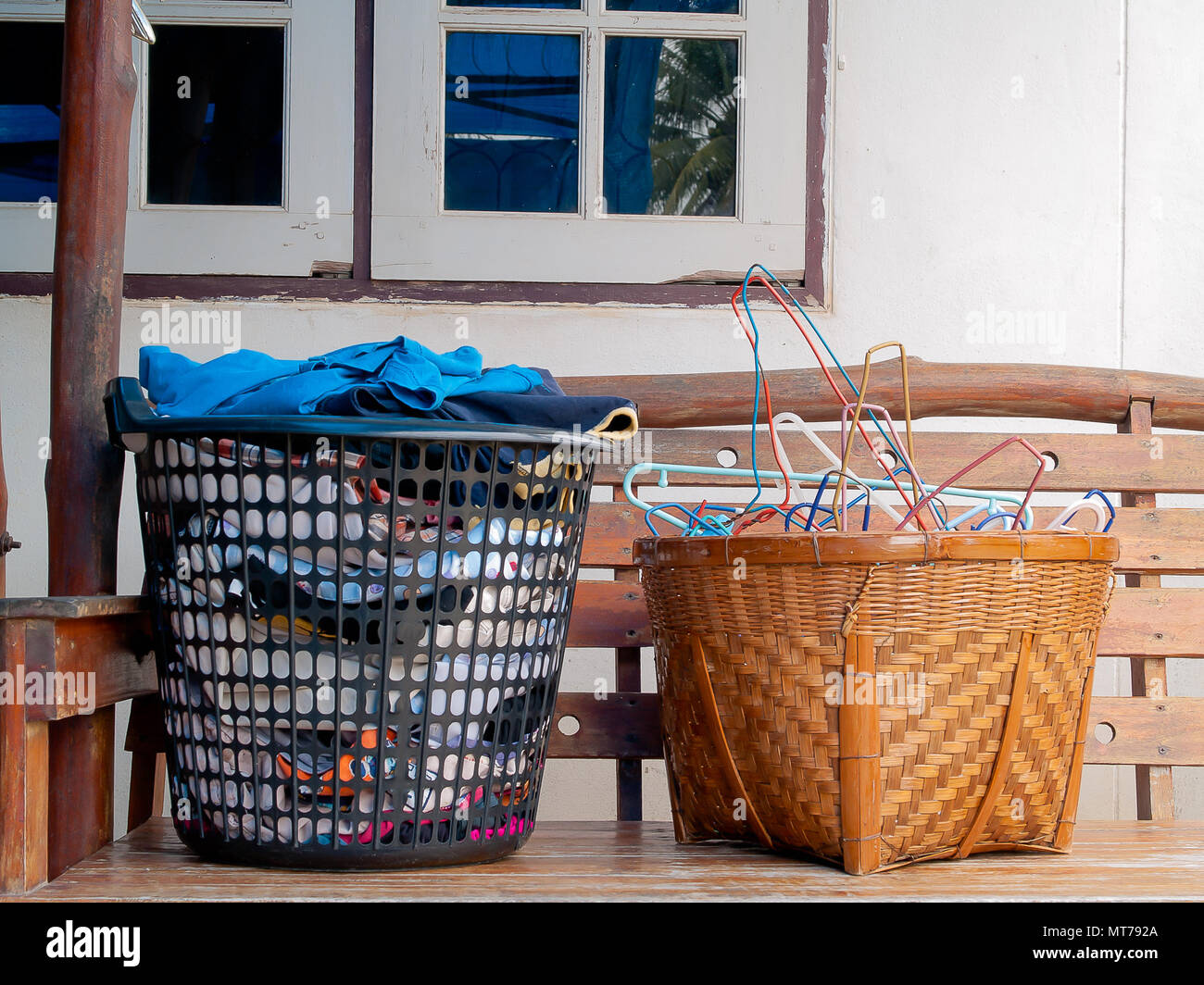 Baskets of clothes, The equipment used for cleaning Stock Photo Alamy