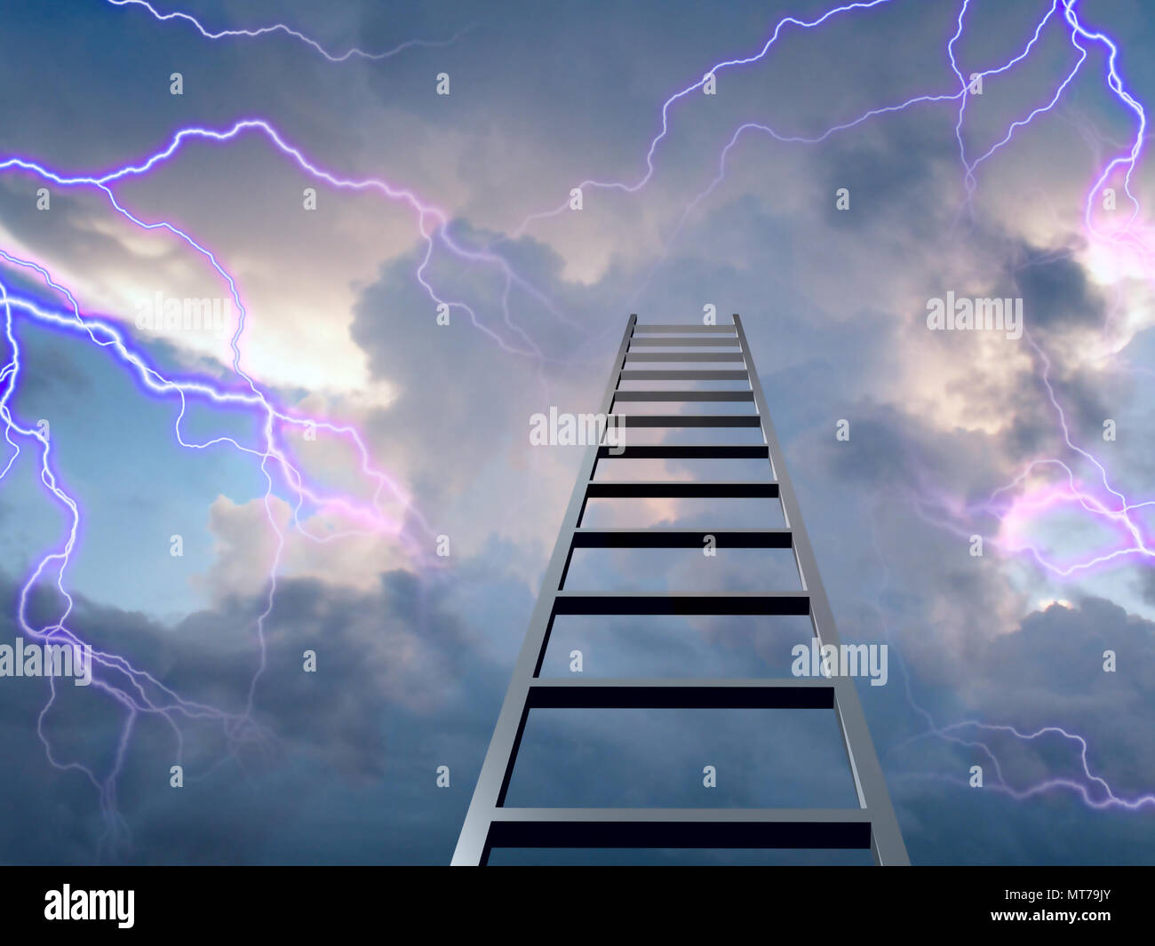 Lightning flasshes with ladder to the top Stock Photo