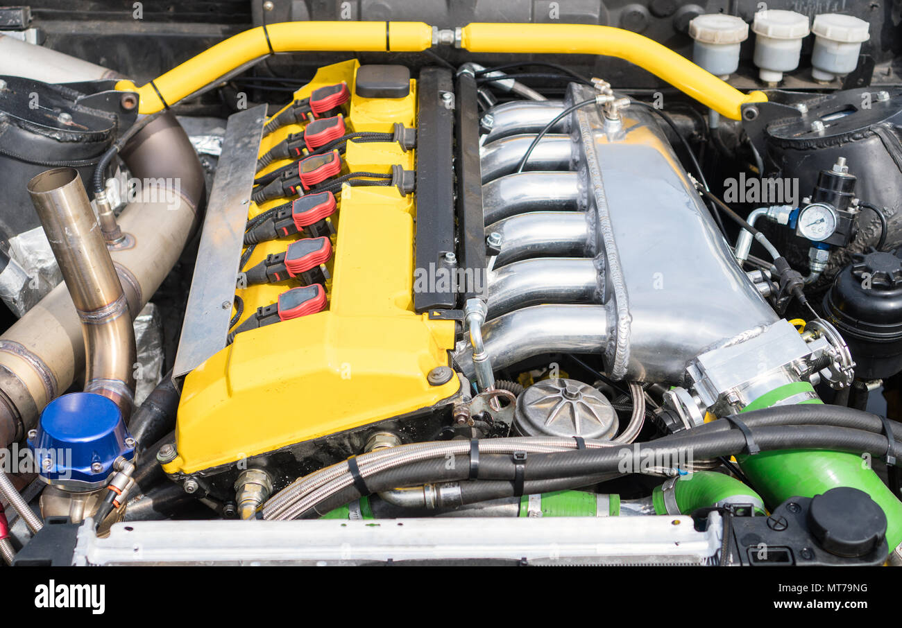 Tuned turbo nitrous oxide engine in car Stock Photo - Alamy