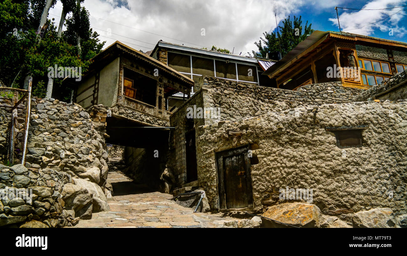 Houses at the street of Karimabad at Hunza valley in GilgitBaltistan