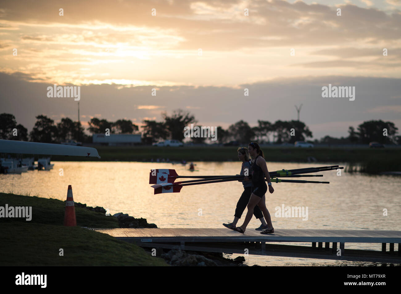 Sarasota. Florida USA. General View, Canadian's carring their blades of the boating dockBoat Park at the World Rowing Championships, Nathan Benderson  Stock Photo