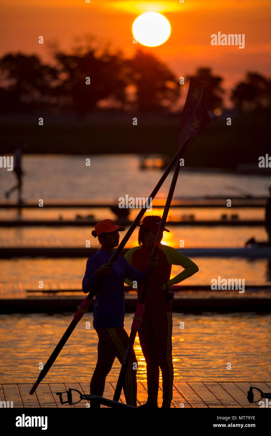 Sarasota. Florida USA.  VIE LW4X. Boating. General View, Boat Park. Sunrise. 2017 World Rowing Championships, Nathan Benderson Park  Wednesday  27.09. Stock Photo