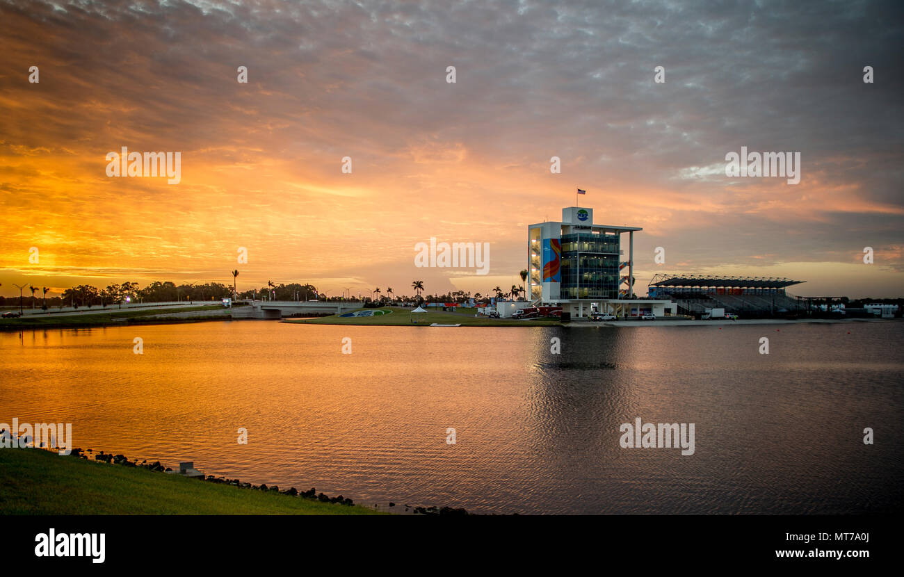 Sarasota. Florida USA.  General View of the Finish Tower and Grandstand at sunrise.2017 FISA World Rowing Championships, Nathan Benderson Park. Sunris Stock Photo