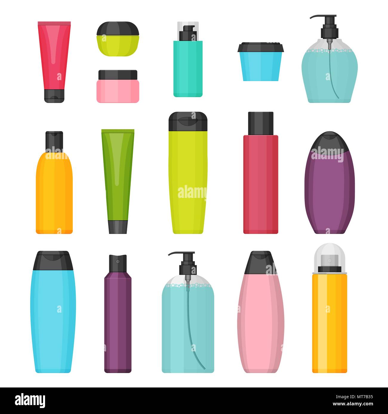 Set of vector flat colorful cosmetic bottles Stock Vector Image & Art ...
