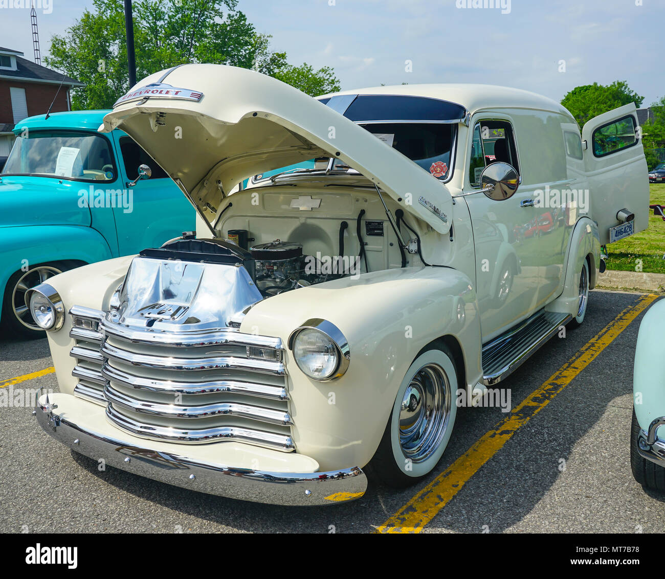 1953 Cheverolet Panel Truck,,Old vintage cars at antique car exhibition in Ontario,Canada Stock Photo