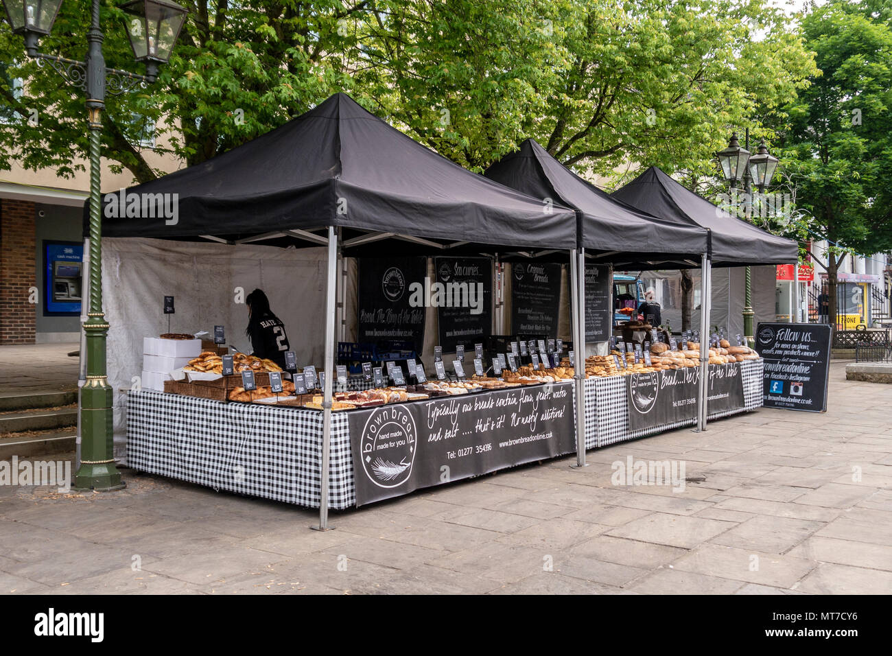 Artisan / Craft bread for sale on a market stall in a town centre event Horsham, West Sussex