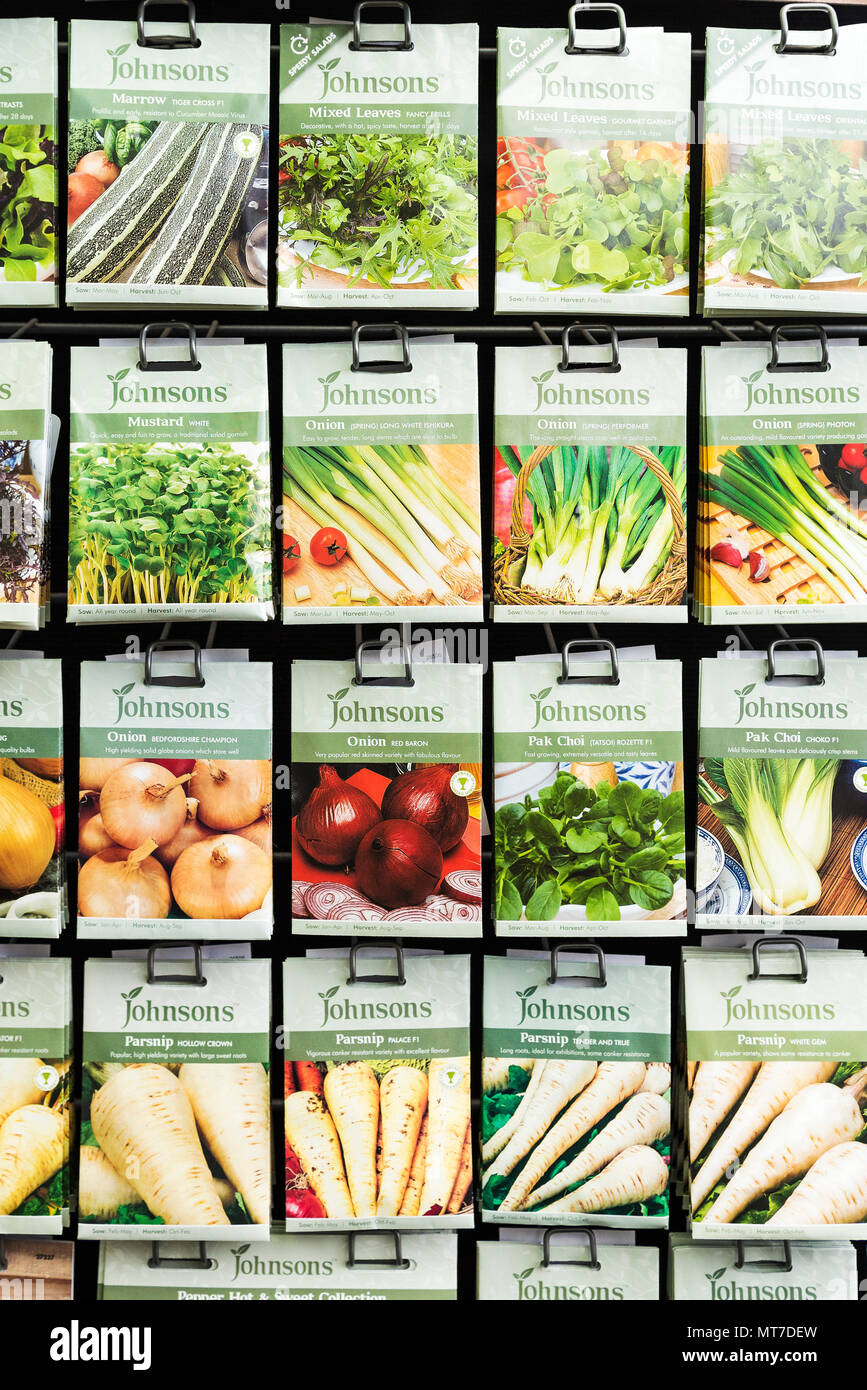 Packets Of Vegetable Seeds On Sale In A Garden Centre Stock Photo