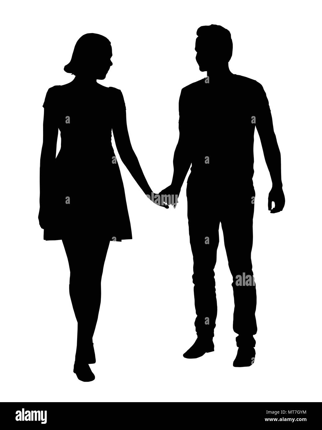 A couple of young people - man and woman holding hands, vector isolated on white background Stock Vector