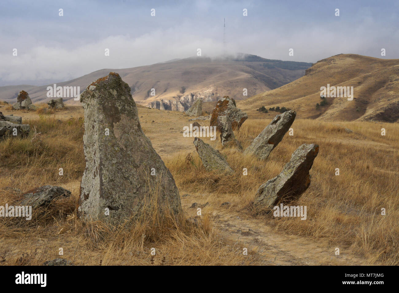 Karahunj (Carahunge) Observatory near the town of Sisian, Armenia Stock Photo