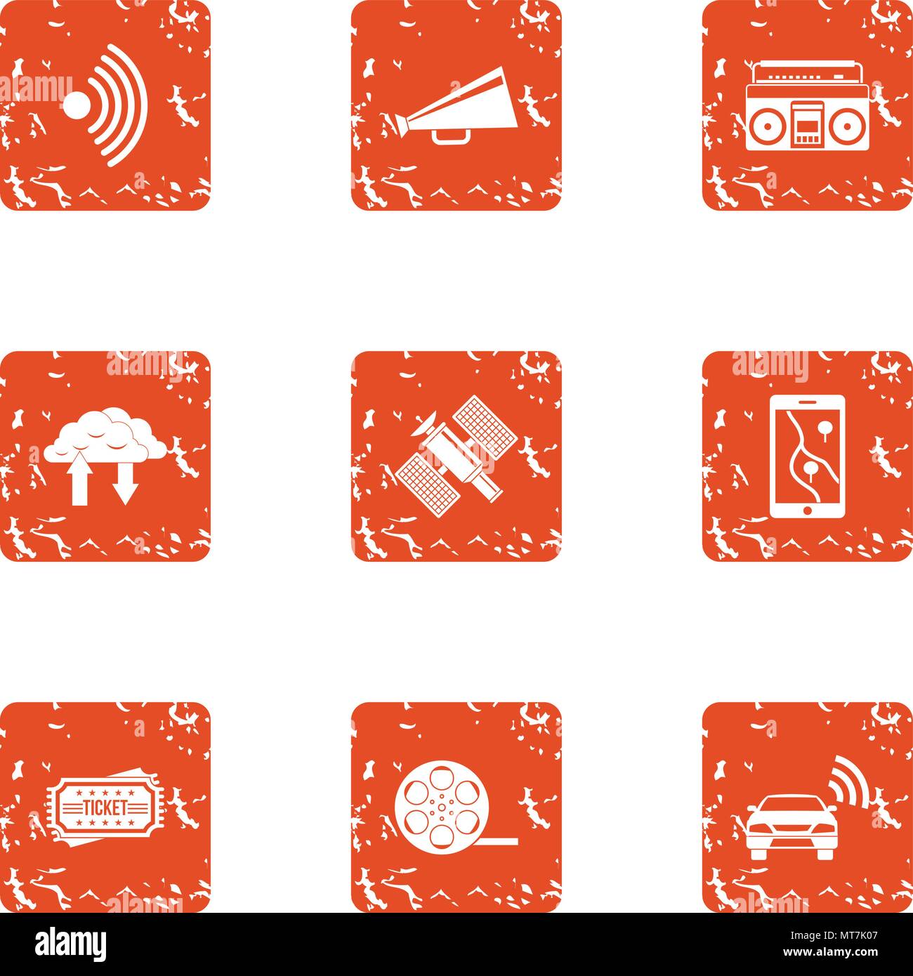 Space communication icons set, grunge style Stock Vector