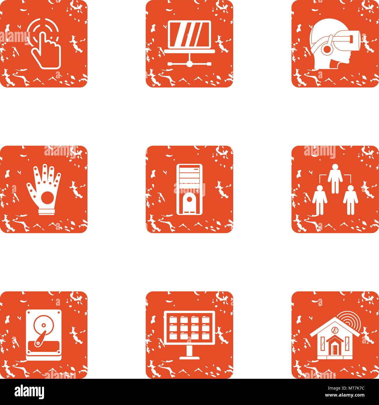 Virtual world icons set, grunge style Stock Vector
