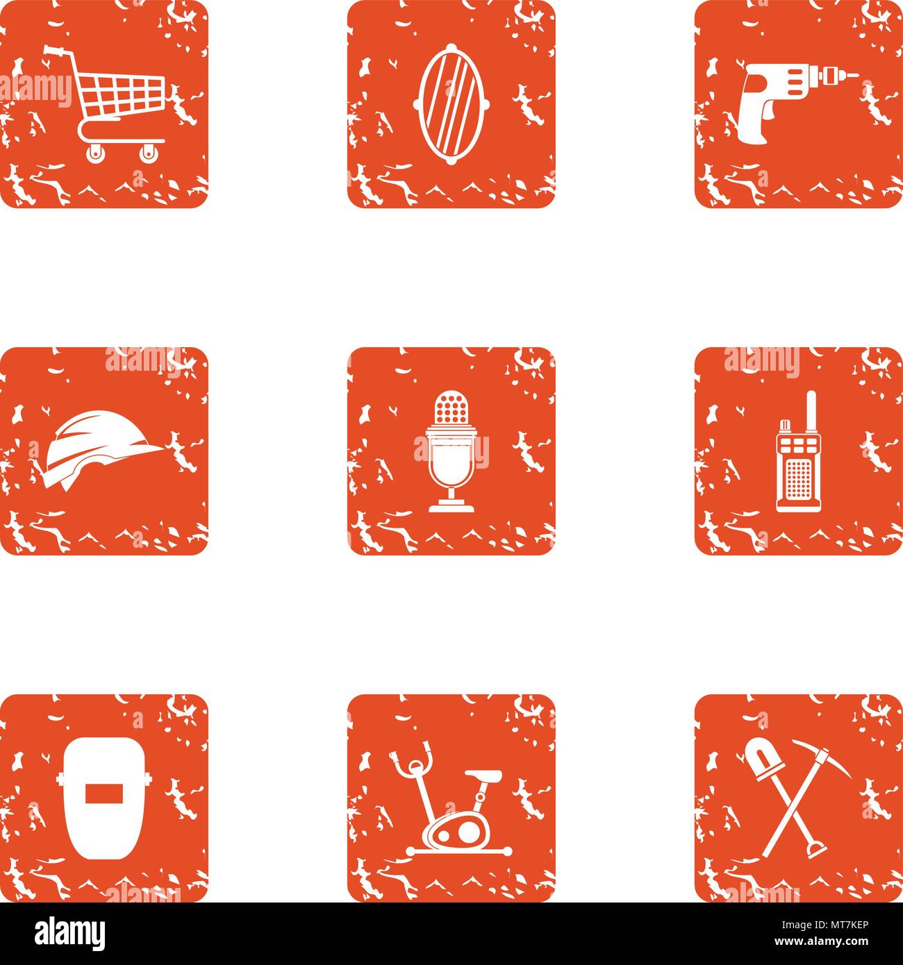 Prep icons set, grunge style Stock Vector