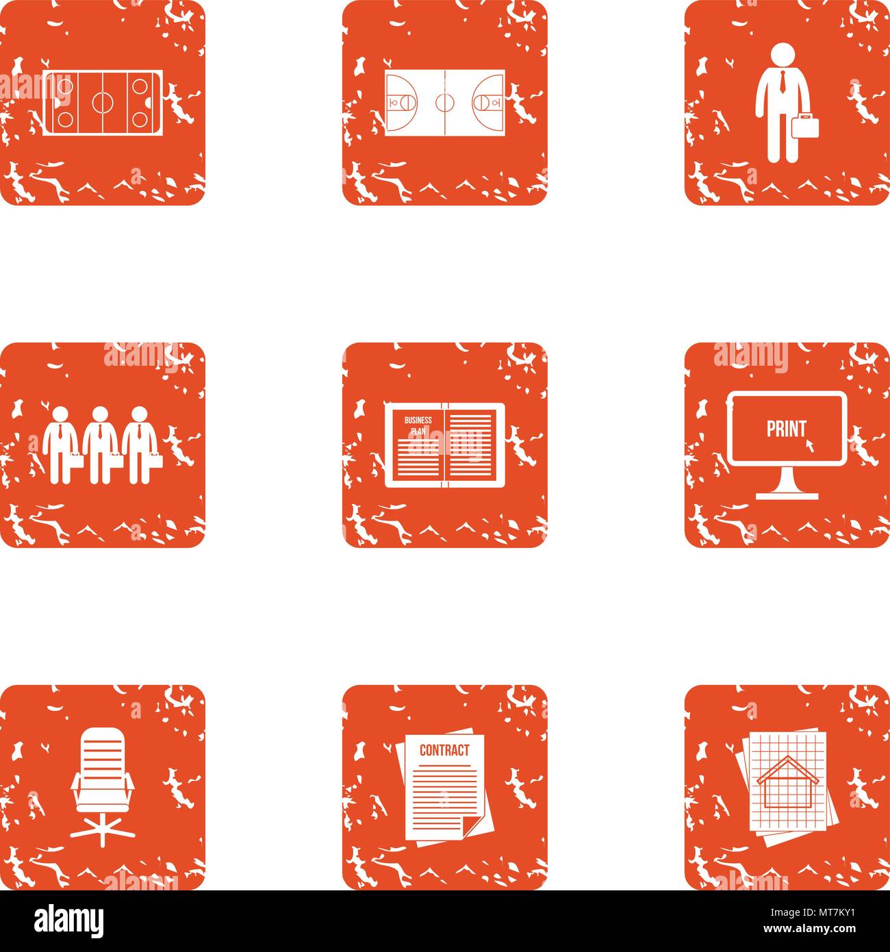 Organization icons set, grunge style Stock Vector