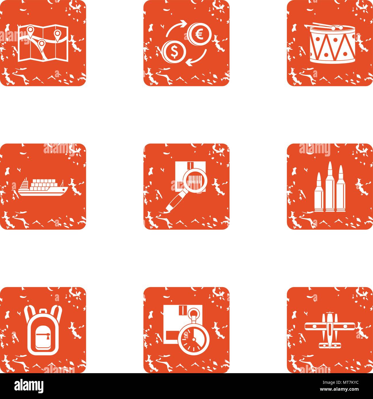 Finding ways icons set, grunge style Stock Vector
