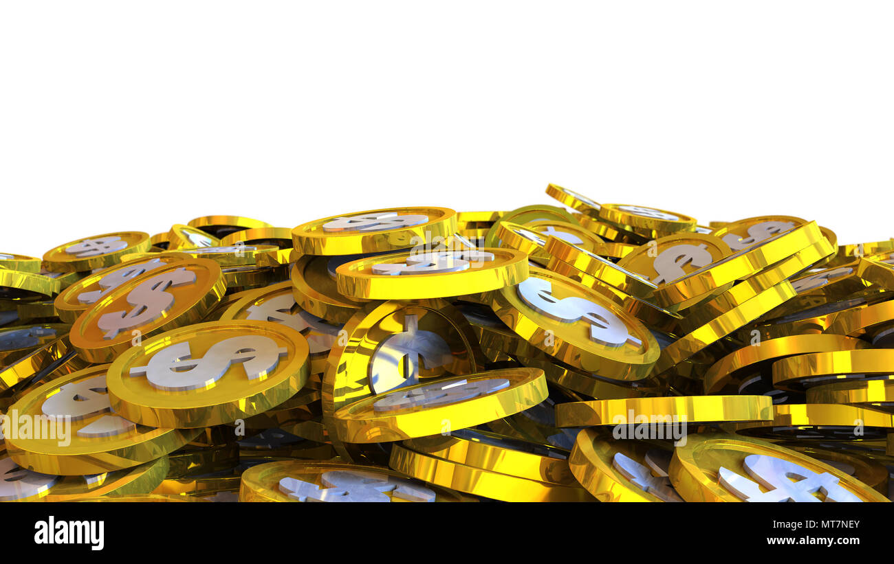 3D illustration of dollar coins falling on a white background Stock ...