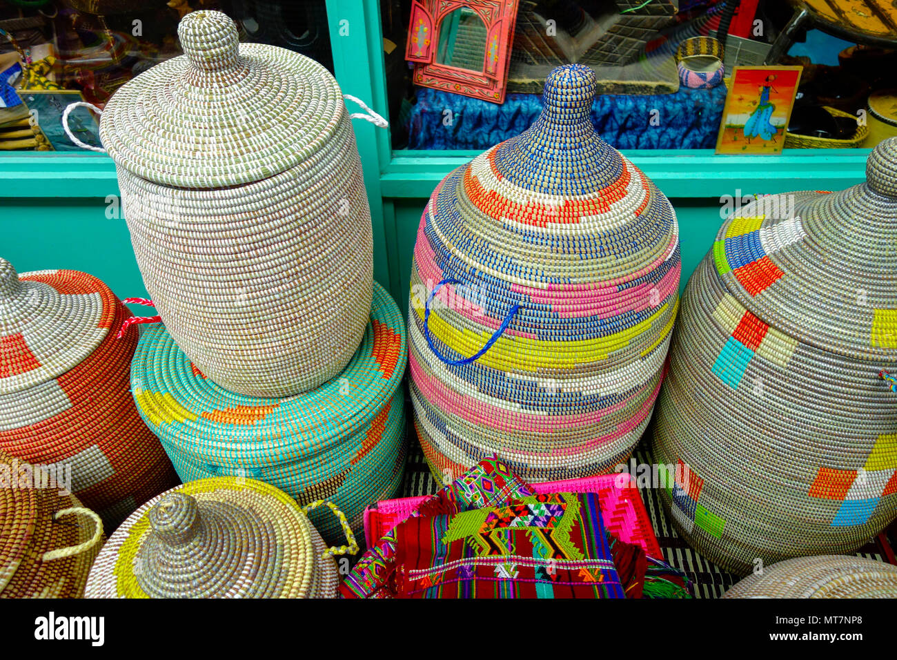 Colourful Baskets on display at Brixton Market Row one of the most