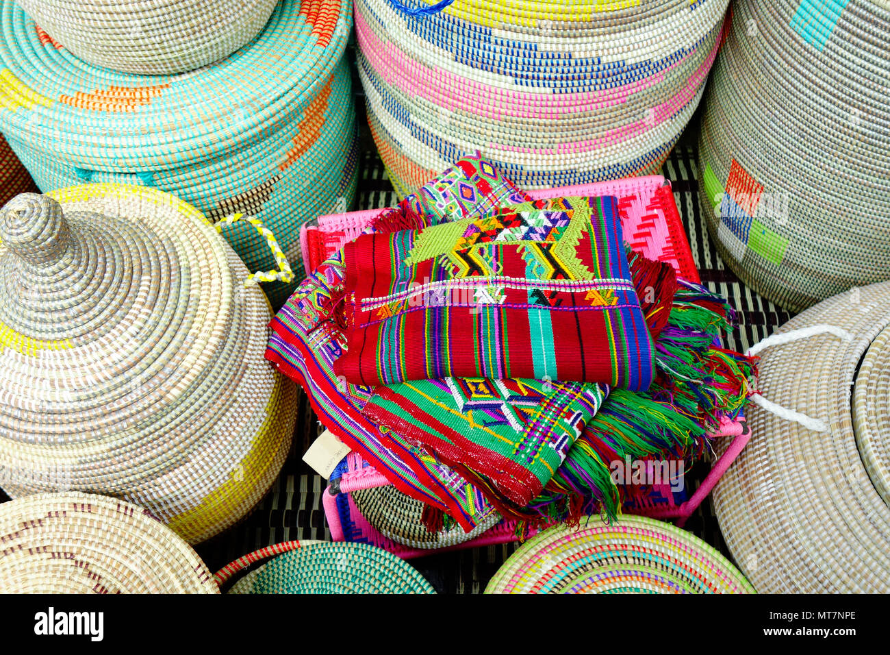 Colourful Baskets on display at Brixton Market Row one of the most
