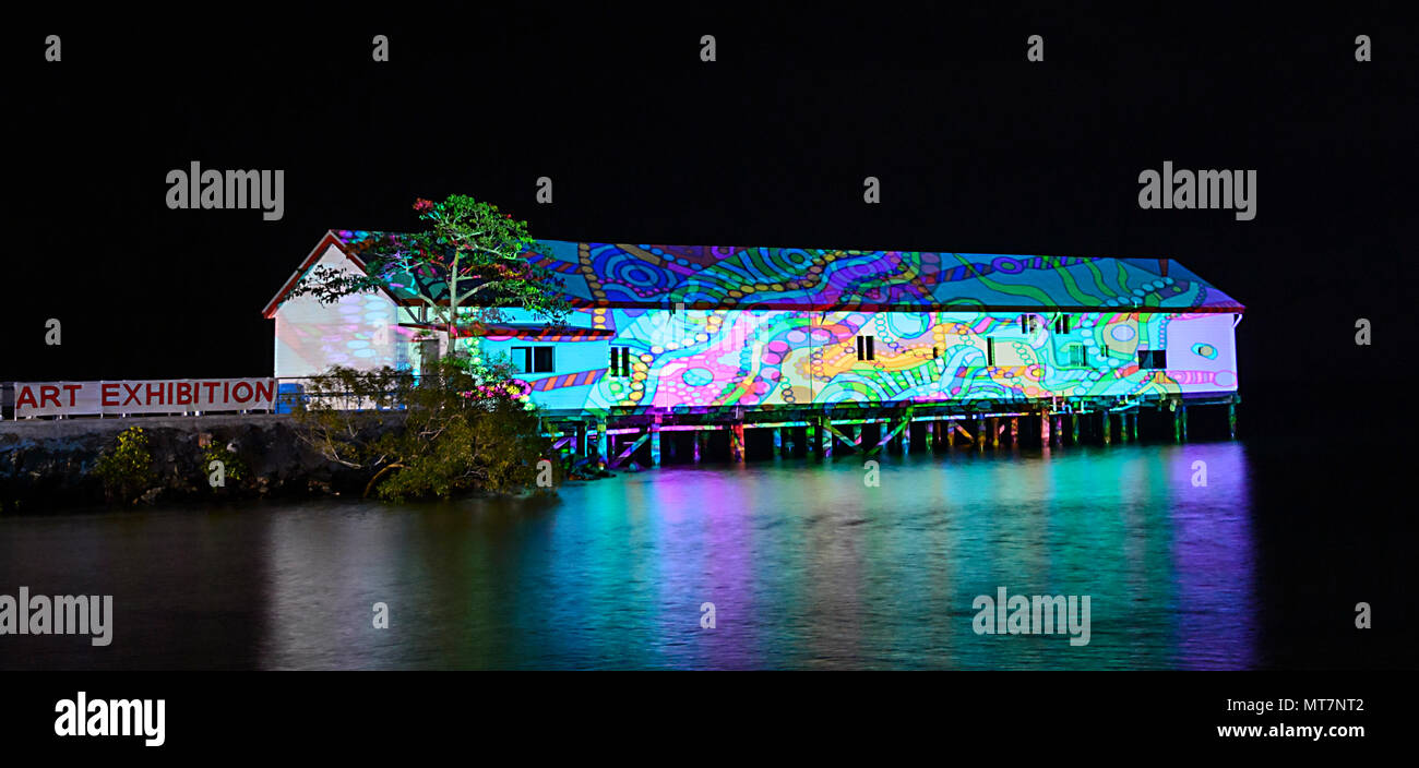 Historic Sugar Wharf illuminations during Port Douglas Carnivale, Far North Queensland, FNQ, QLD, Australia Stock Photo