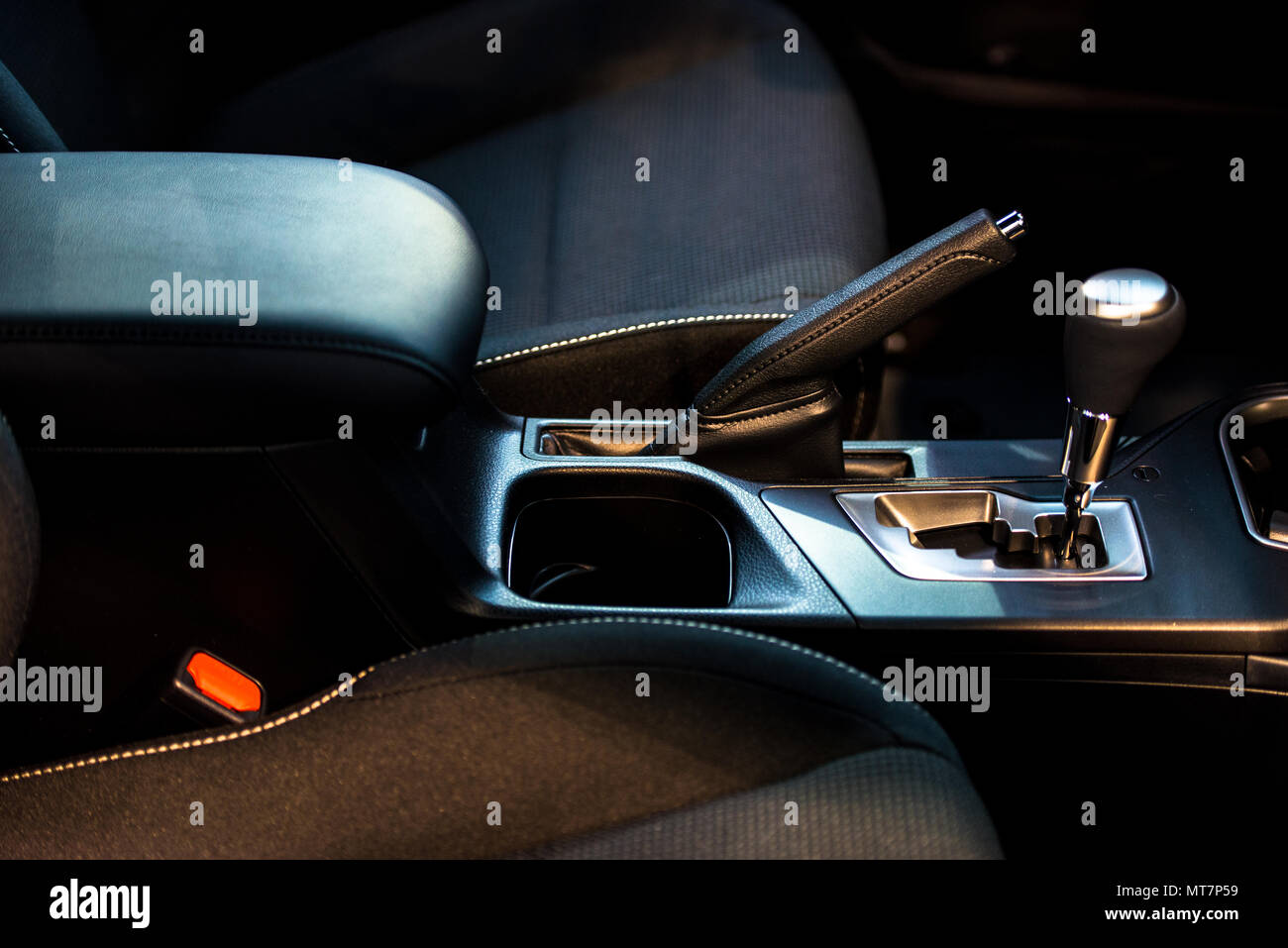 Handbrake and gear shift in modern car interior Stock Photo Alamy