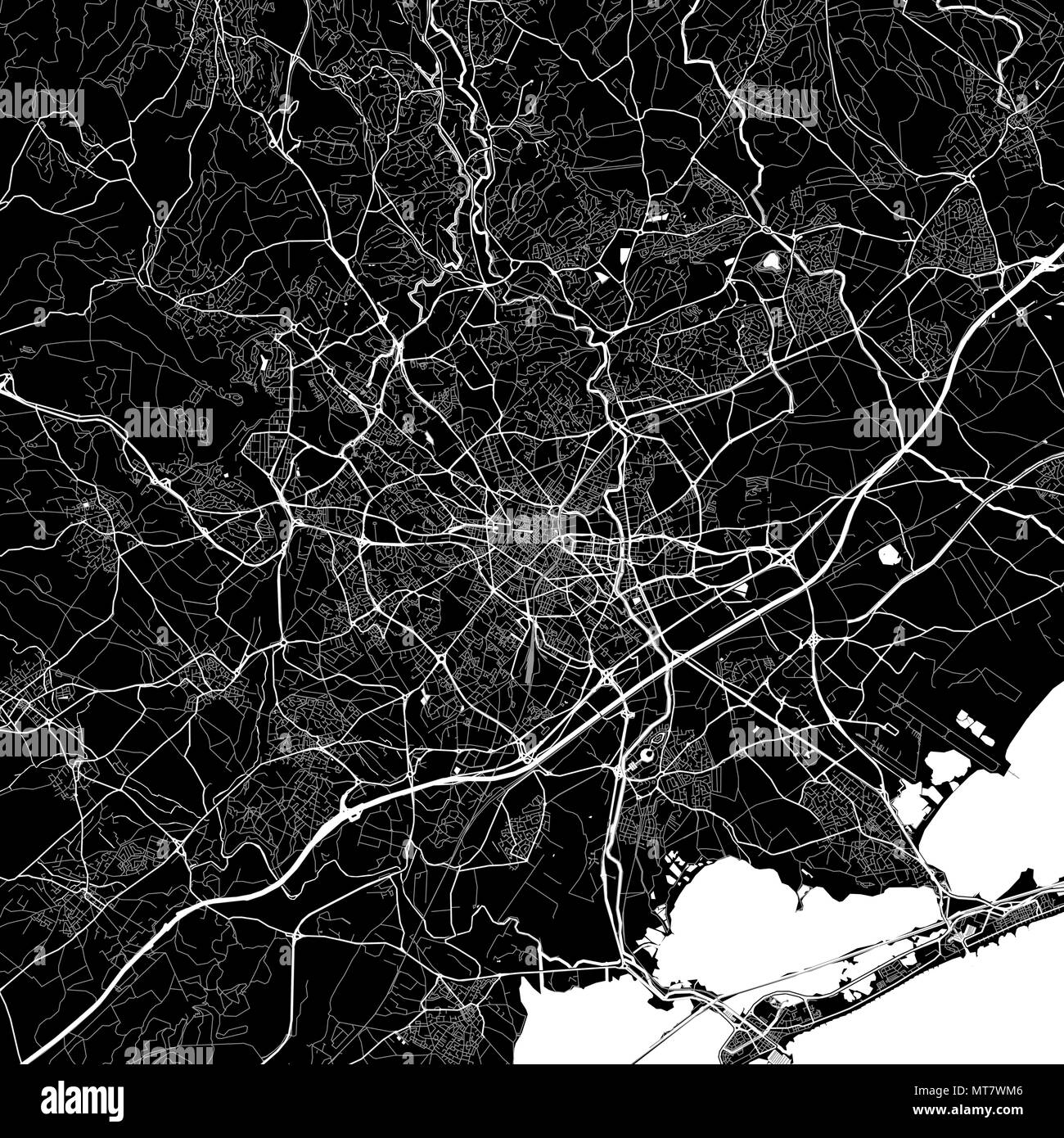 Area map of Montpellier, France. Dark background version for infographic and marketing projects ...