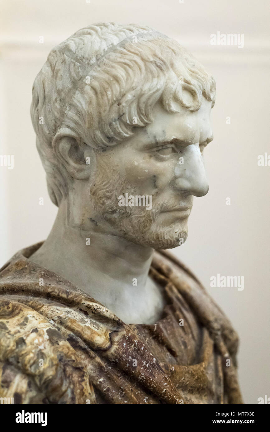 Naples. Italy. Portrait bust of Lucius Junius Brutus (Lucio Giunio Bruto). Museo Archeologico Nazionale di Napoli. Naples National Archaeological Muse Stock Photo