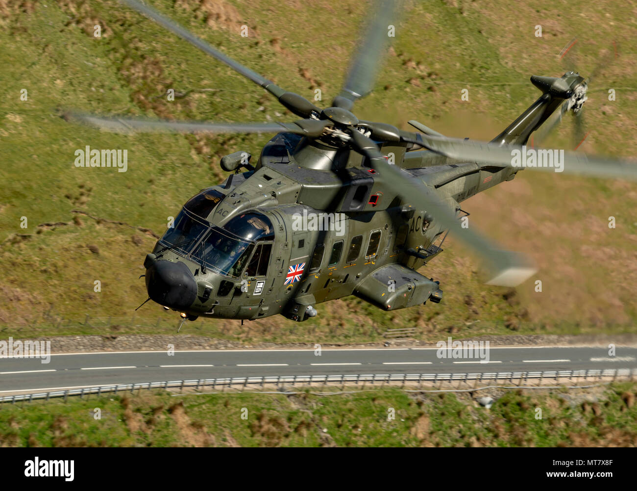 Royal Navy Merlin MK3A Commando Helicopter from RNAS Yeovilton, flying