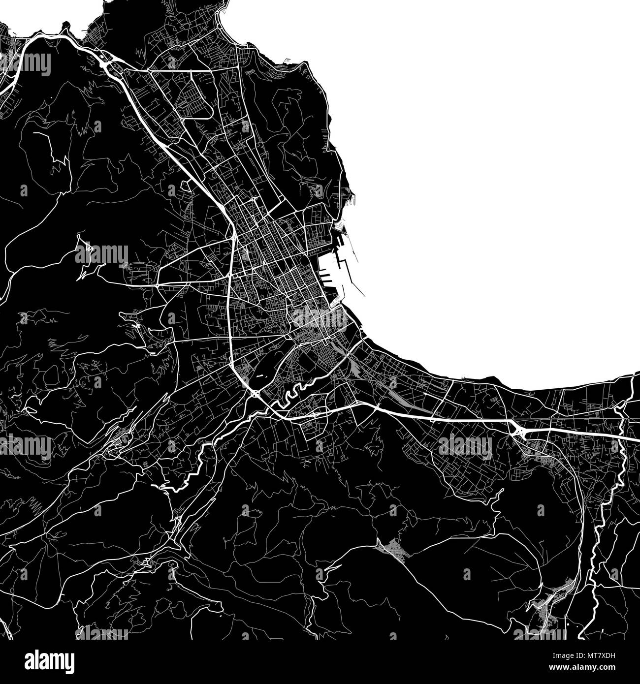 Area map of Palermo, Italy. Dark background version for infographic and marketing projects. This map of Palermo, Sicily, contains typical landmarks wi Stock Vector