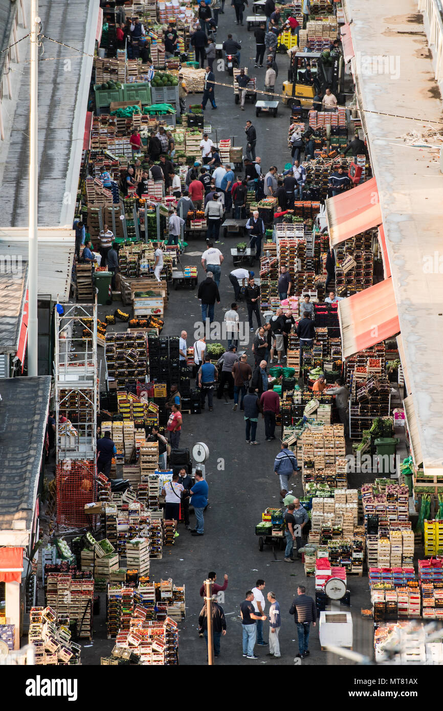 Palermo, Sicily, Italy May 25 People work in the wholesale fruit and