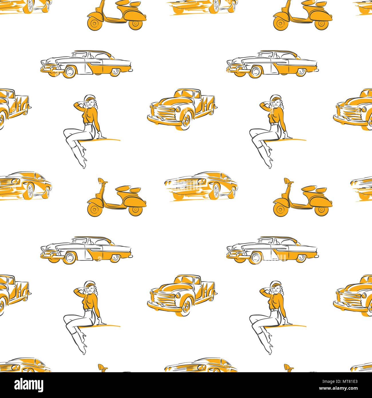 Old transportation signs seamless pattern. Hand drawn vector illustration. Stock Vector