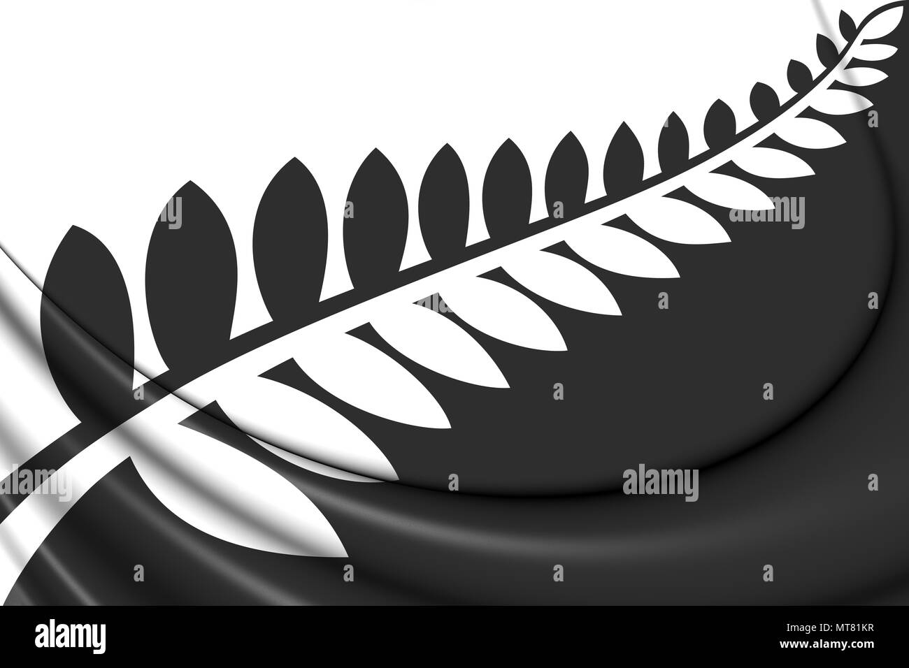 Silver Fern (Black & White) Flag, Proposal Flag New Zealand. 3D Illustration. Stock Photo