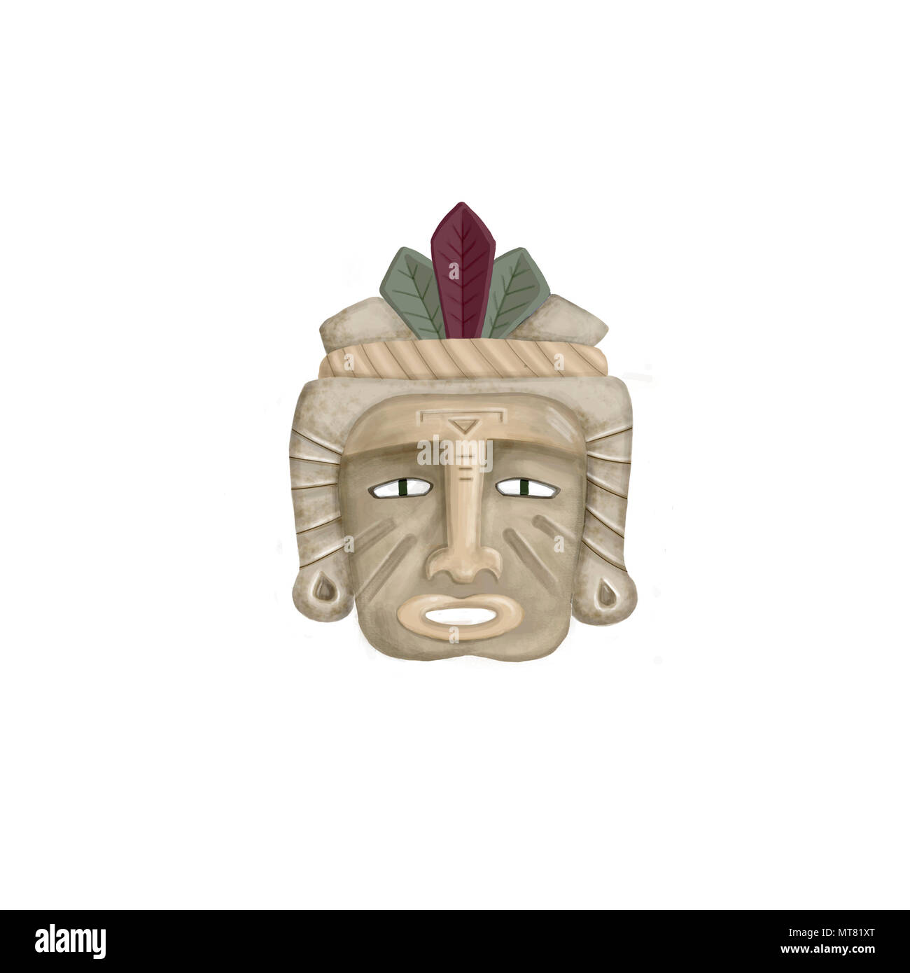 Mask aztec, tribal mask, digital clip art, drawing, illustration on white background Stock Photo