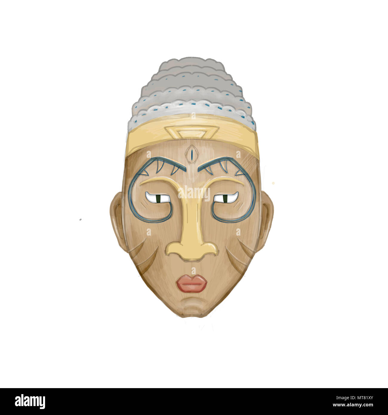 Mask aztec, tribal mask, digital clip art, drawing, illustration on white background Stock Photo