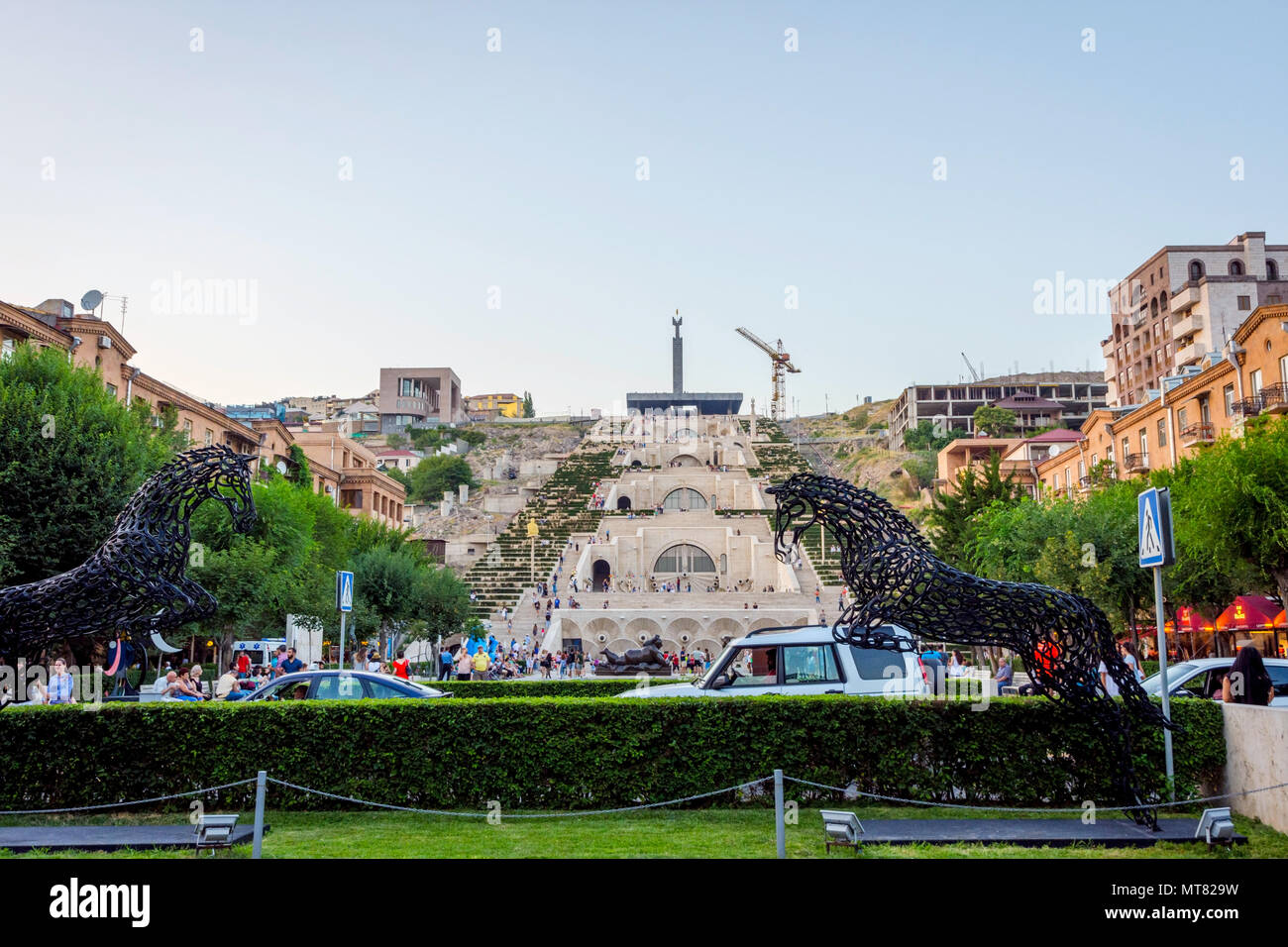 YEREVAN, ARMENIA - AUGUST 1: View over cascade stairs and Tamanyan park, famous spot in Yerevan, Armenia. August 2017 Stock Photo