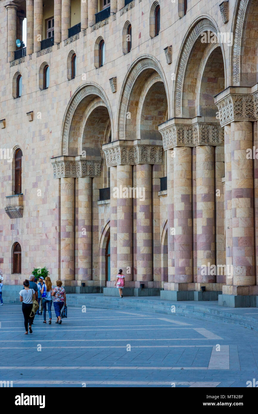 YEREVAN, ARMENIA - AUGUST 2: People passing the palisade at Republic square in Yerevan, Armenia capital. August 2017 Stock Photo