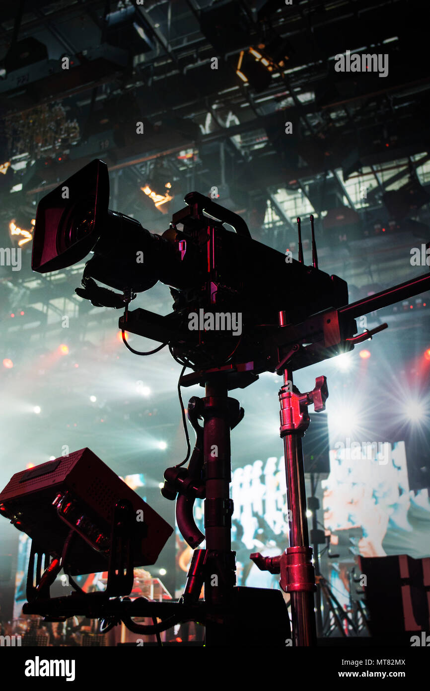 steadicam in the concert area and the backround lights Stock Photo