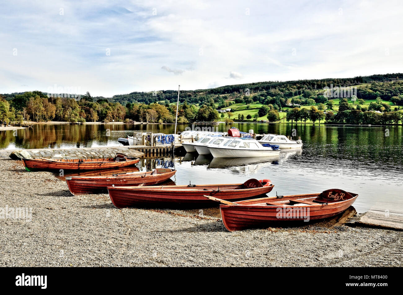 Hire Boats at Coniston Water Stock Photo