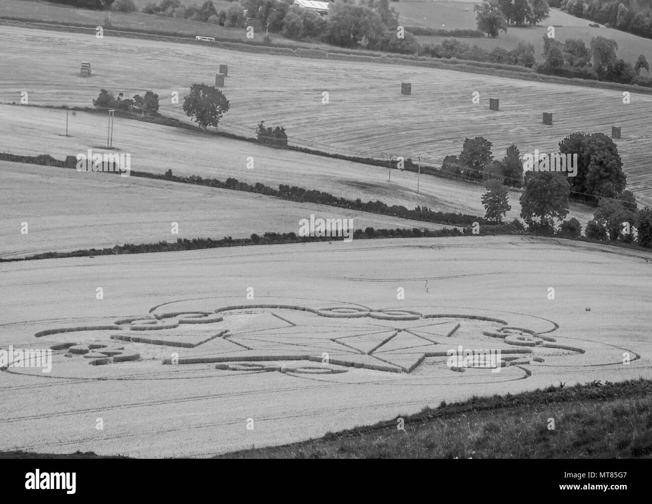 Wiltshire UK - The crop circle - who did it ? - Black and White photography Stock Photo