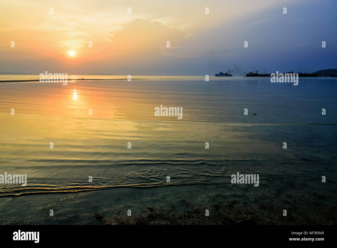 Beautiful nature landscape of Nathon Pier and boat on the sea. And ...